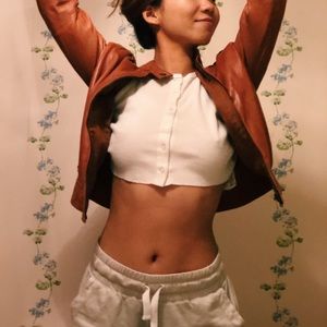 Zara leather zip-up jacket large women